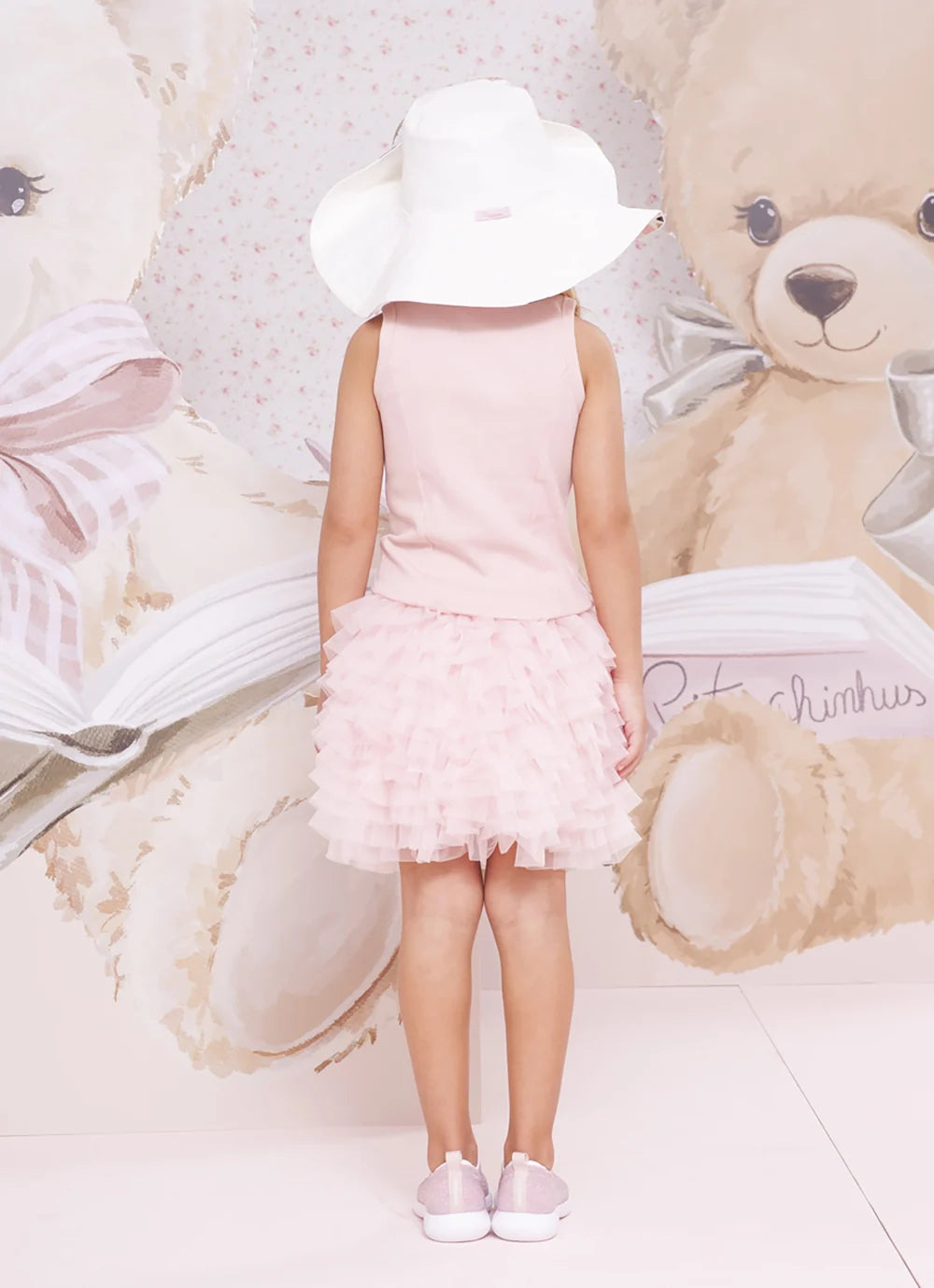 Saia Short Infantil Rosa Cascata Babados Pituchinhus