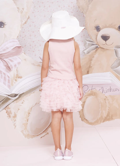 Saia Short Infantil Rosa Cascata Babados Pituchinhus