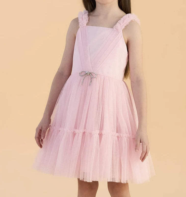 Vestido Rosa Laço Strass Petit Cherie