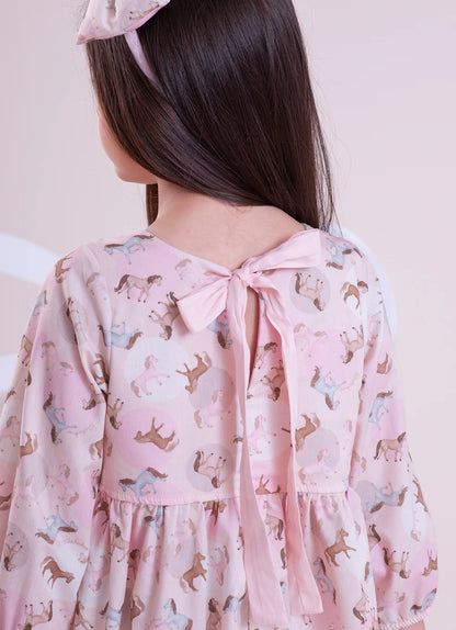 Vestido Infantil Rosa Cavalinhos Pituchinhus