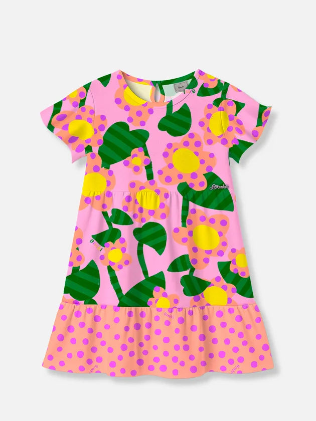 Vestido Infantil Floral c/ Poá Buá