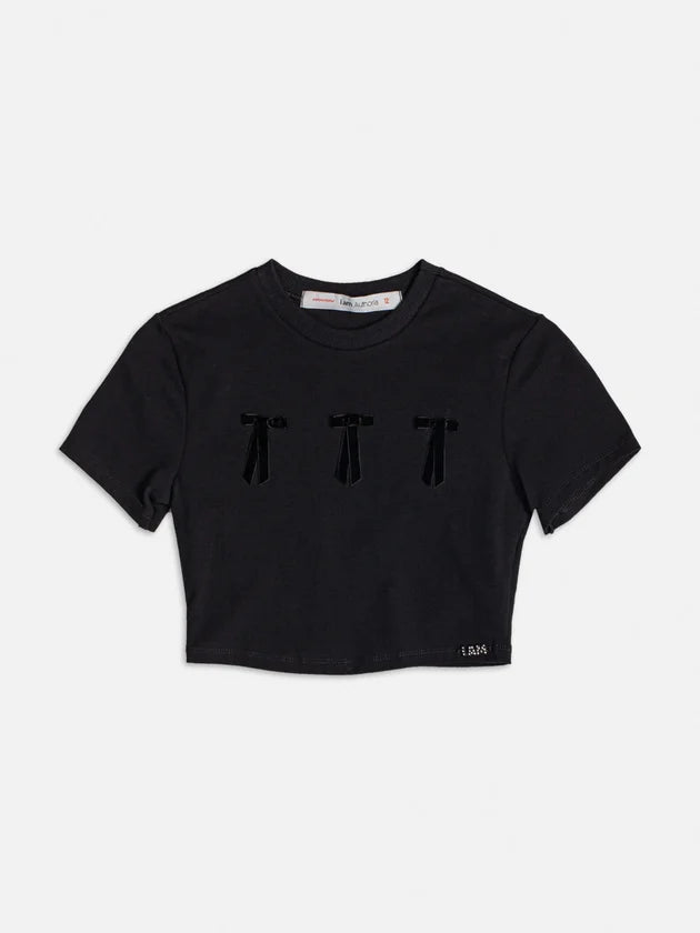 Baby Tee Preta Laços Authoria