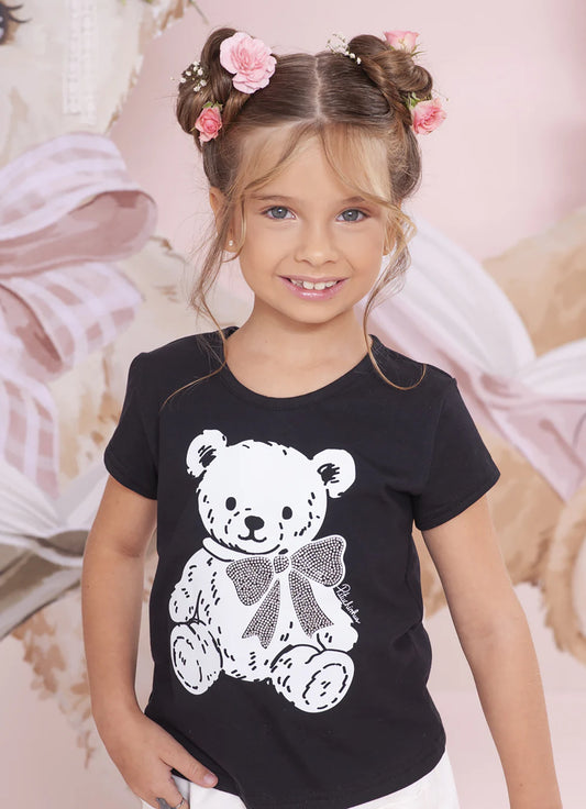 Blusa Infantil Menina Preta Ursa Pituchinhus