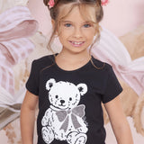 Blusa Infantil Menina Preta Ursa Pituchinhus