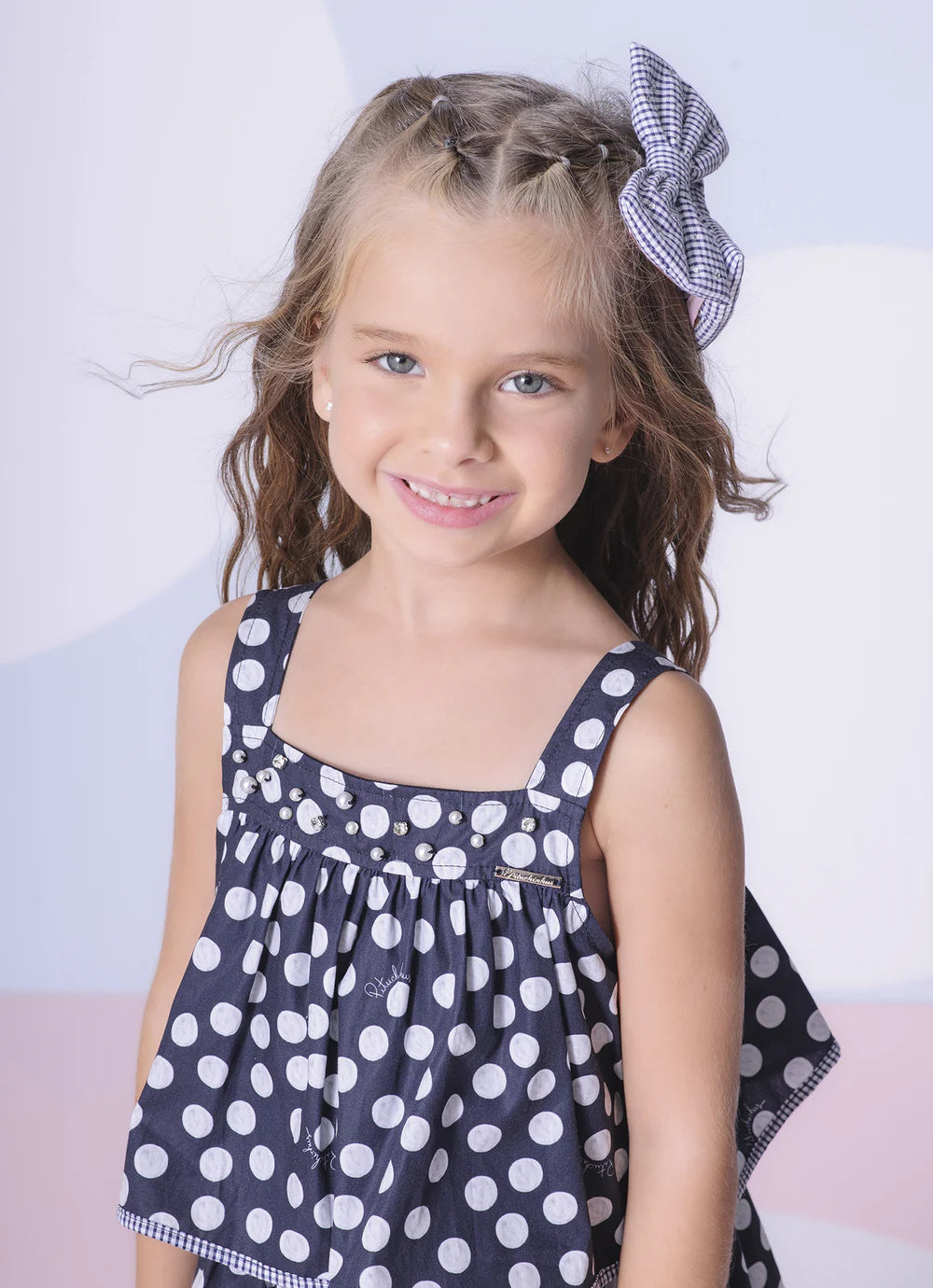 Vestido Infantil Algodão Estampado Poá Pituchinhus