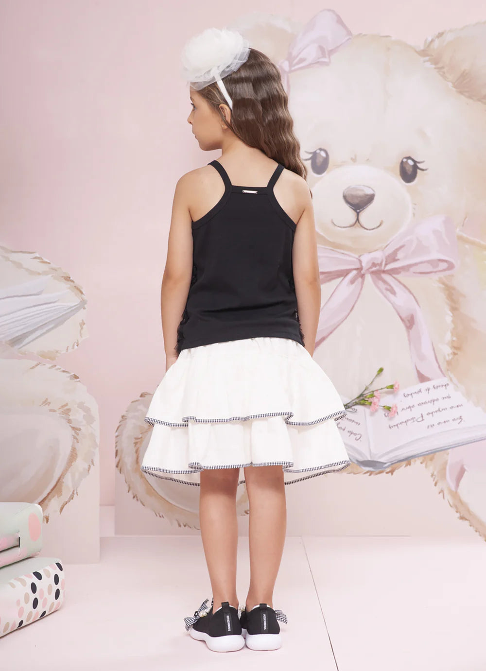 Saia Short Infantil Laço Xadrez Pituchinhus