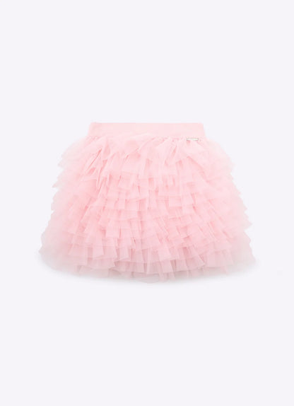 Saia Short Infantil Rosa Cascata Babados Pituchinhus