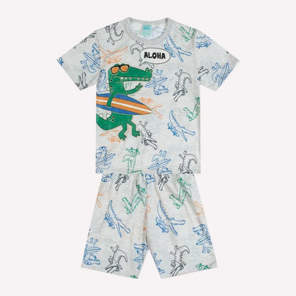 Pijama Infantil Menino Cinza Jacaré