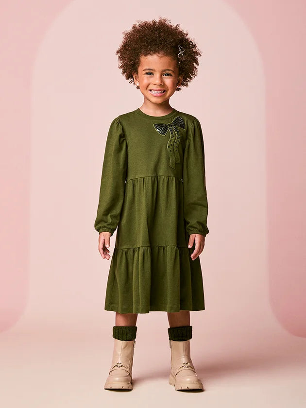 Vestido Infantil Verde Laço Momi