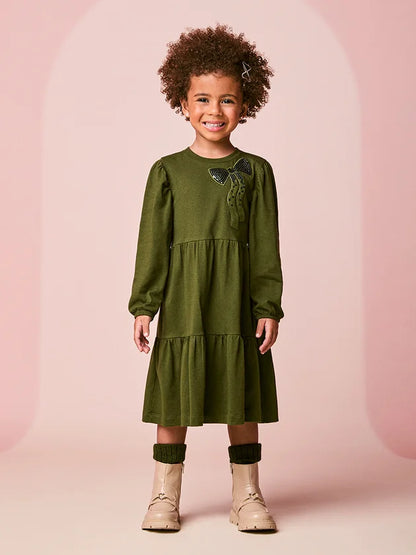 Vestido Infantil Verde Laço Momi