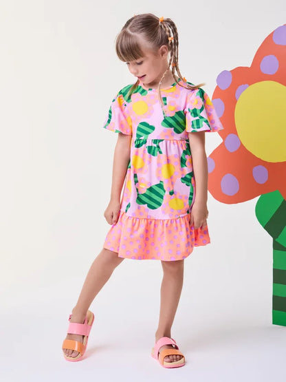 Vestido Infantil Floral c/ Poá Buá