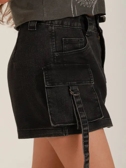 Short Saia Jeans Black Stone Poah