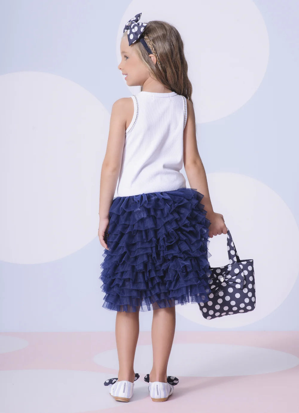 Vestido Infantil Babados Marinho Pituchinhus
