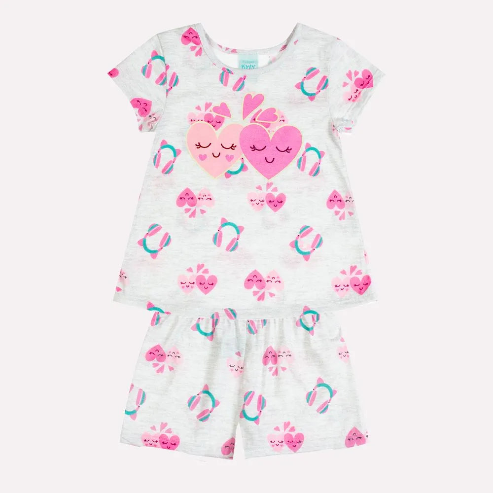 Pijama Infantil Menina Cinza Corações