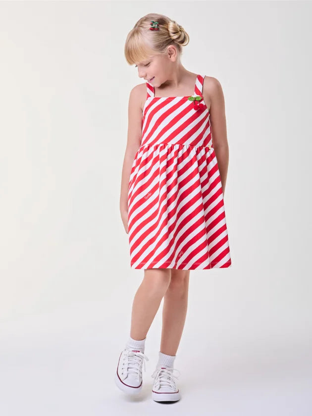 Vestido Infantil Listrado Vermelho Buá