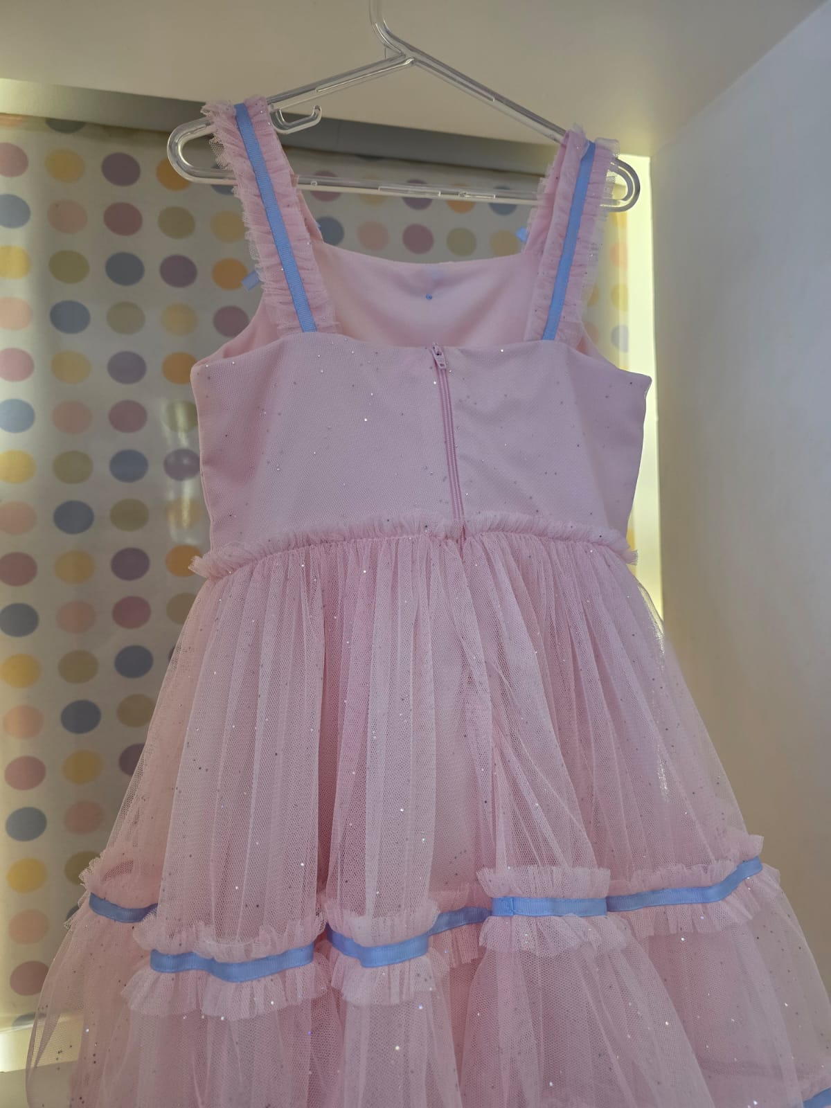 Vestido Infantil Tule Rosa com Azul Petit Cherie