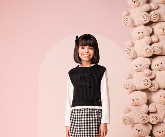 Colete Infantil Tricot Preto Laços Momi