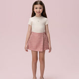 Conjunto Infantil Bege Saia Xadrez Petit Cherie