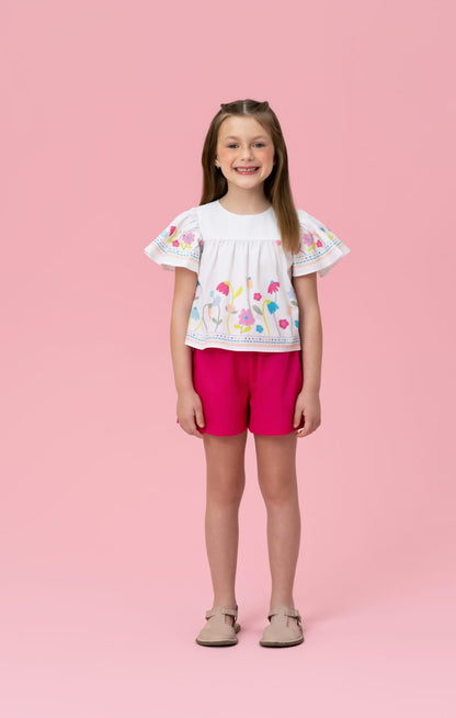 Conjunto Infantil Flores Short Rosa