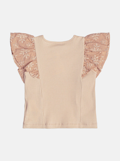 Blusa Infantil Menina Bege Canelada Momi
