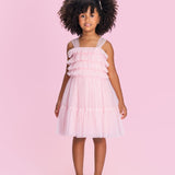 Vestido Infantil Rosa em Tule com Babados Petit Cherie