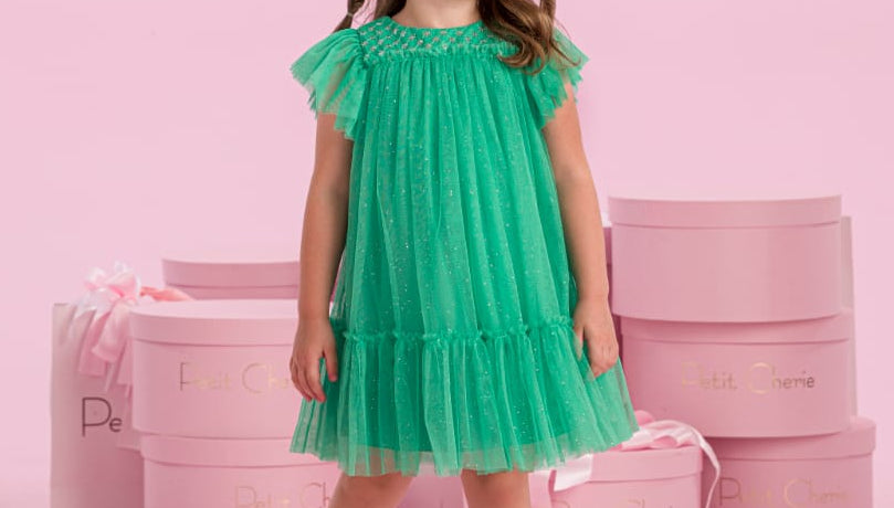 Vestido Infantil Tule Verde Petit Cherie