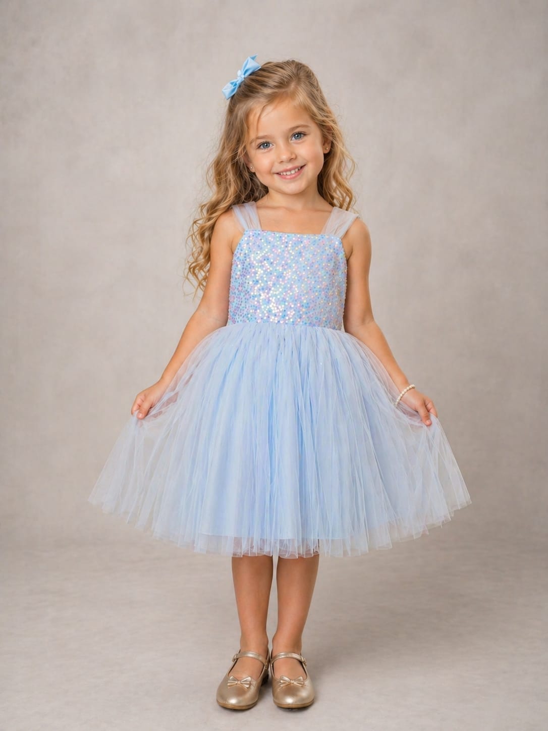 Vestido Infantil Azul Paetê Petit Cherie