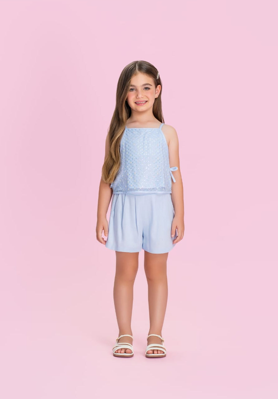 Conjunto Infantil Azul Paetês Petit Cherie