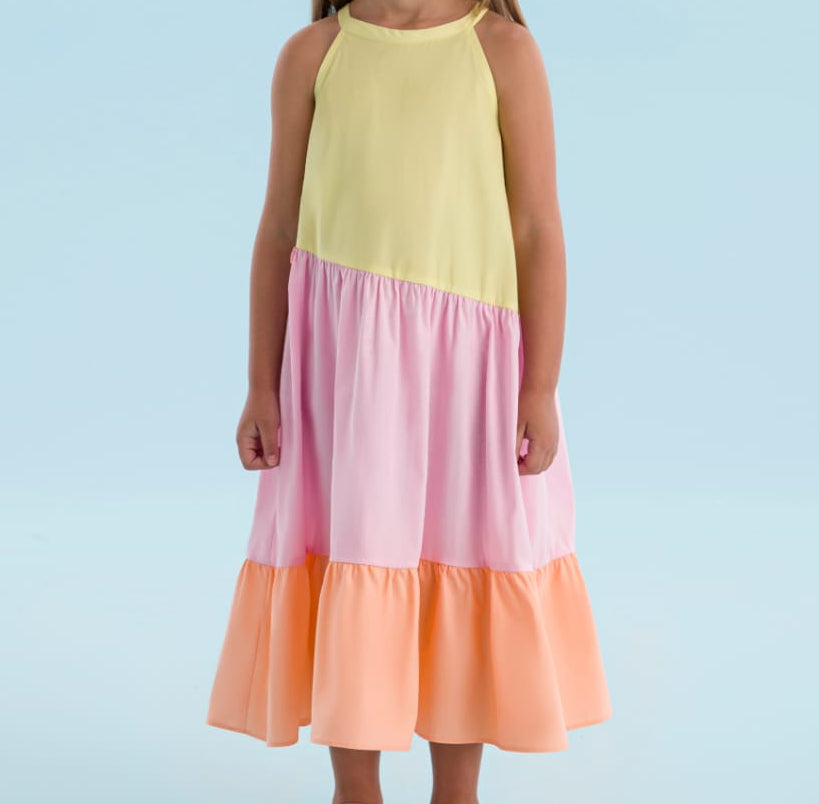 Vestido Infantil Tricolor Verão Color Mon Sucré