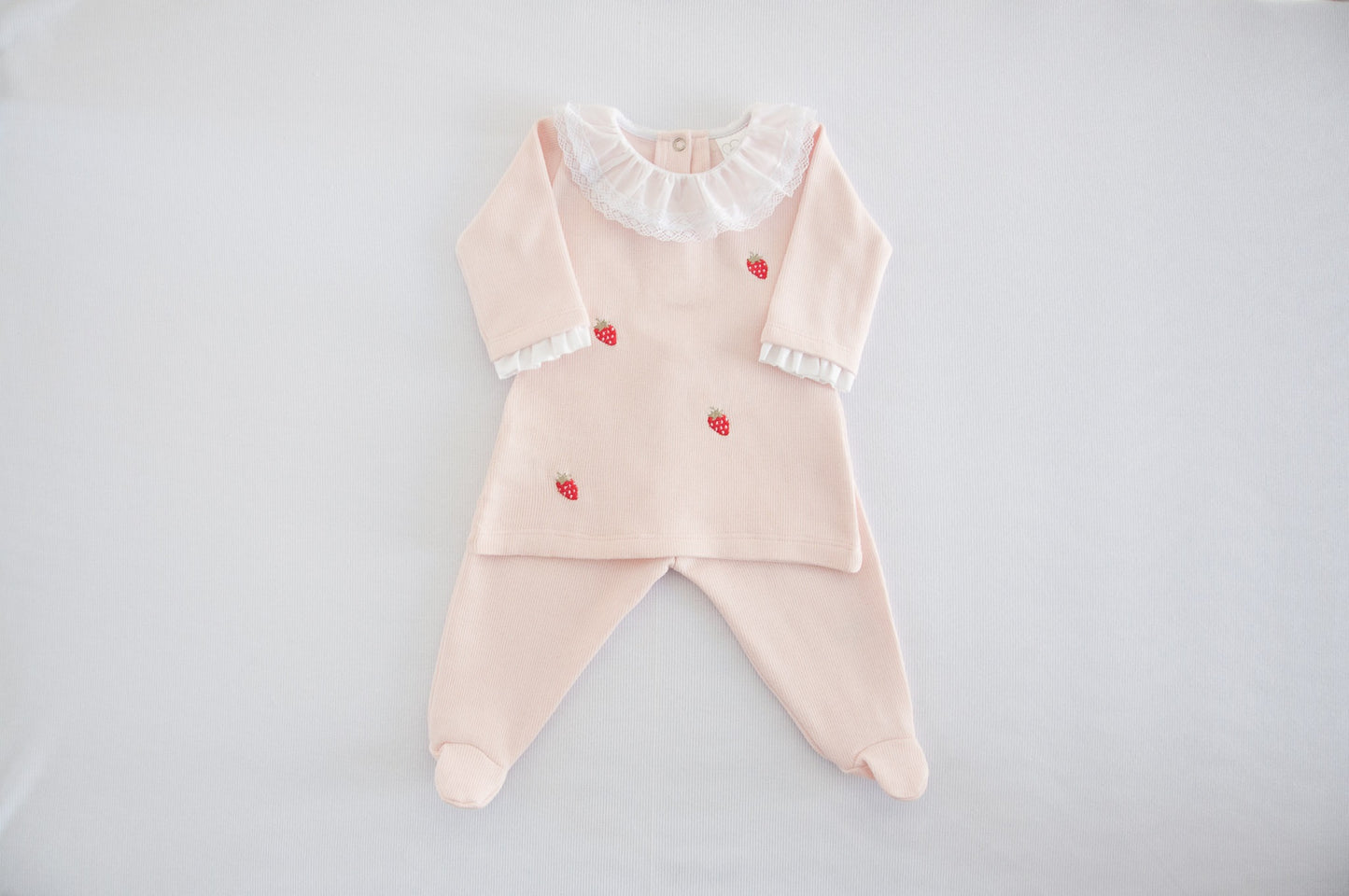 Vestido com Calça Bebê Doce Morango Rosa Buá