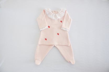 Vestido com Calça Bebê Doce Morango Rosa Buá