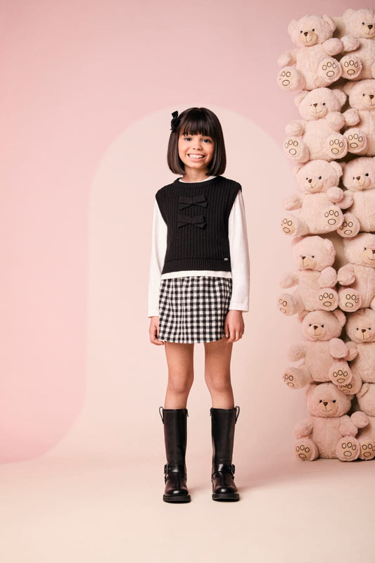 Colete Infantil Tricot Preto Laços Momi