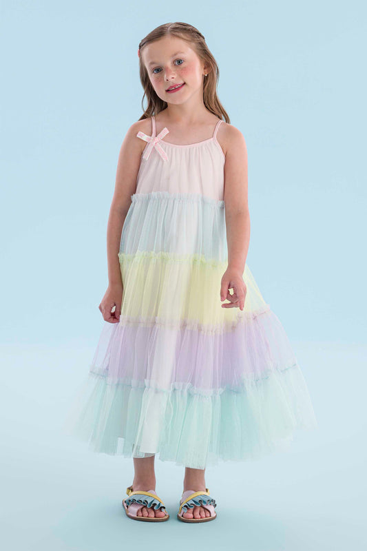 Vestido Infantil Midi Tule Colorido Mon Sucré