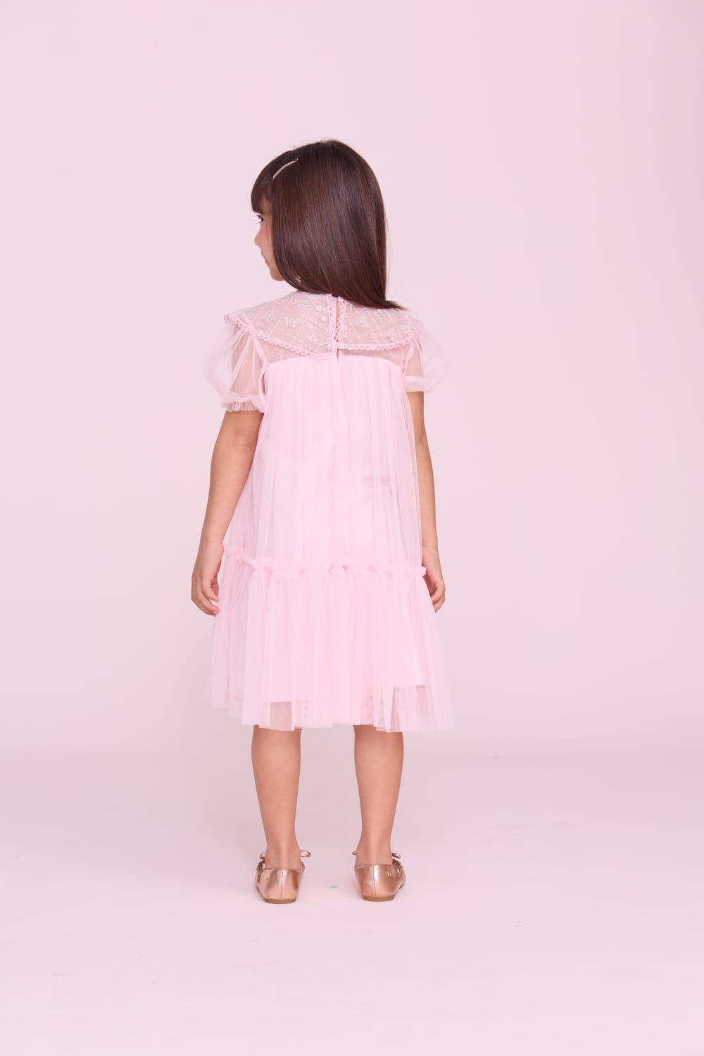 Vestido Infantil Tule Gola Bordada Buá
