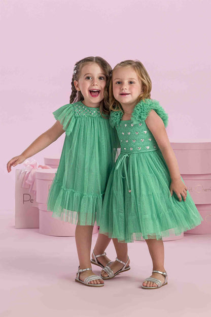 Vestido Infantil Tule Verde Petit Cherie