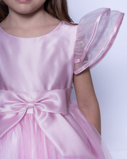 Vestido Infantil Festa Rosa Laço Buá