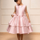 Vestido Infantil de Festa Rosê com Laço Duplo Buá