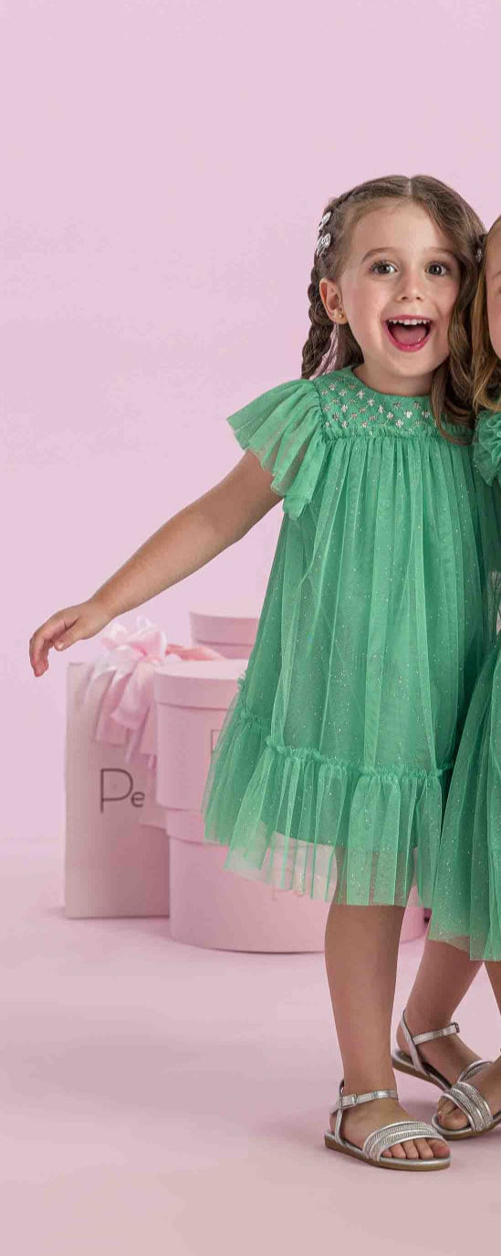 Vestido Infantil Tule Verde Petit Cherie