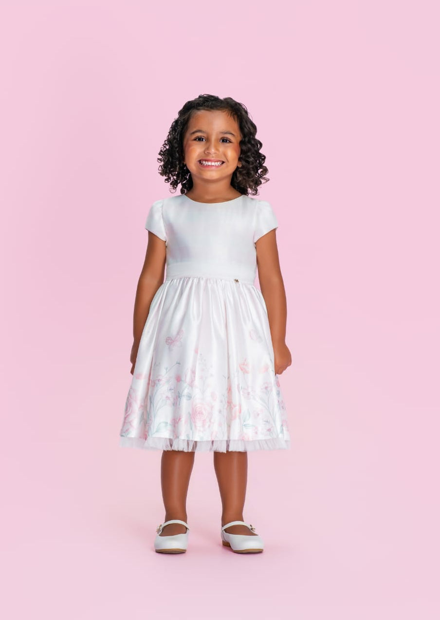 Vestido Infantil Rosa Flores Petit Cherie