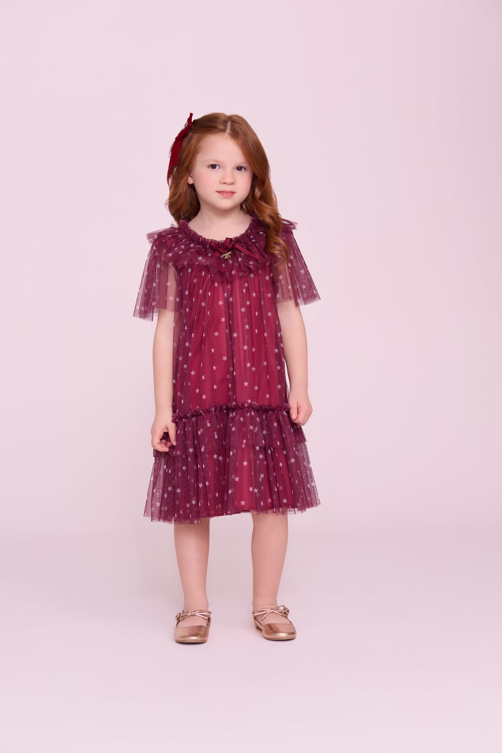 Vestido Infantil Bordô Estrelas Buá