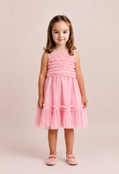 Vestido Infantil Rosa Tule Paetês Buá