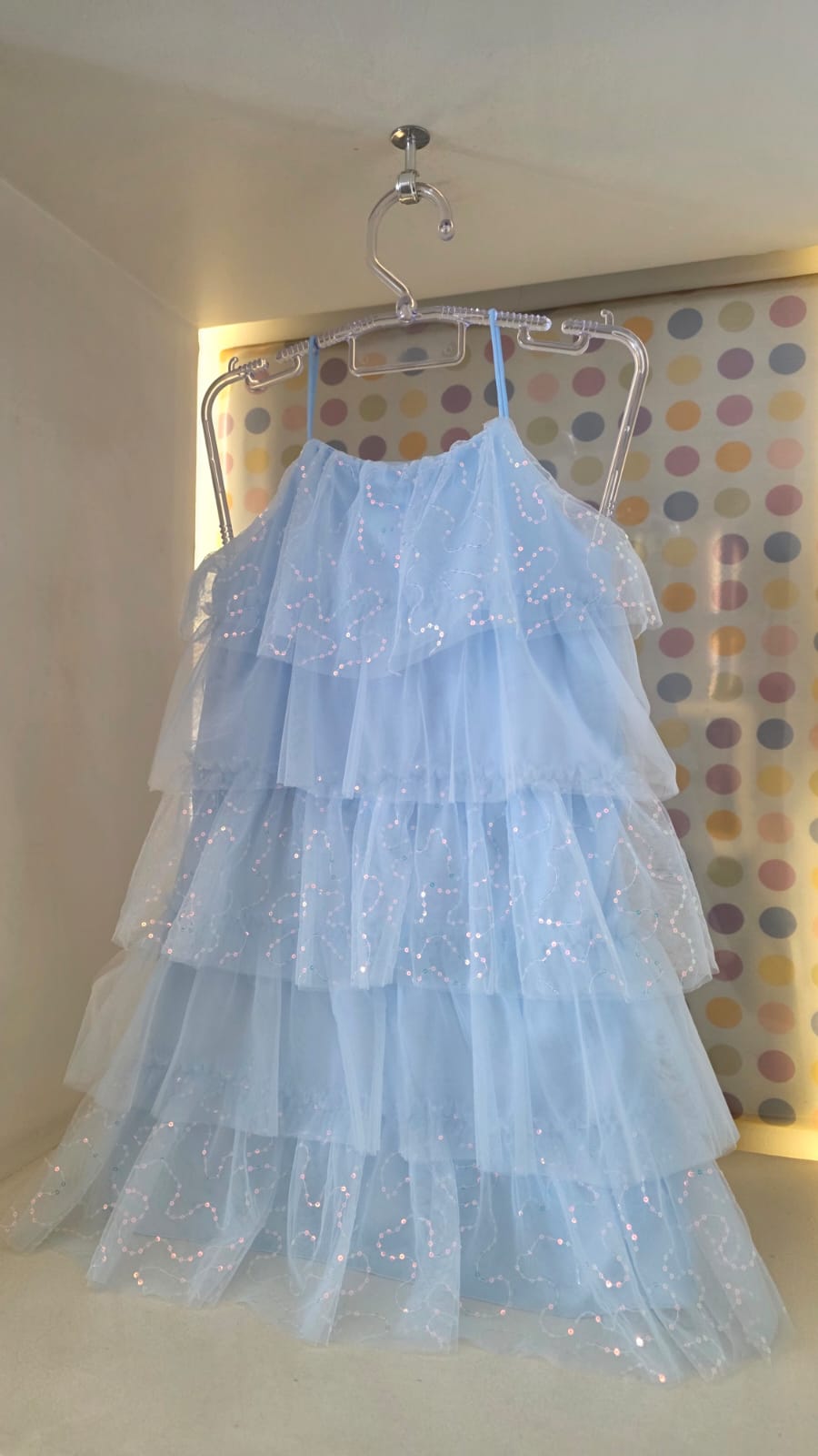 Vestido Infantil Azul Babados Paetê Petit Cherie