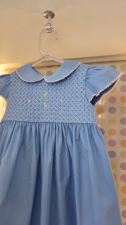 Vestido Bebê Azul Flor Rococó Buá