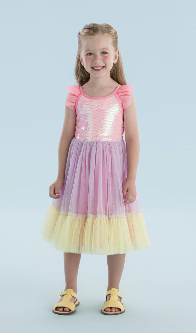 Vestido Infantil Paetê Color Mon Sucré