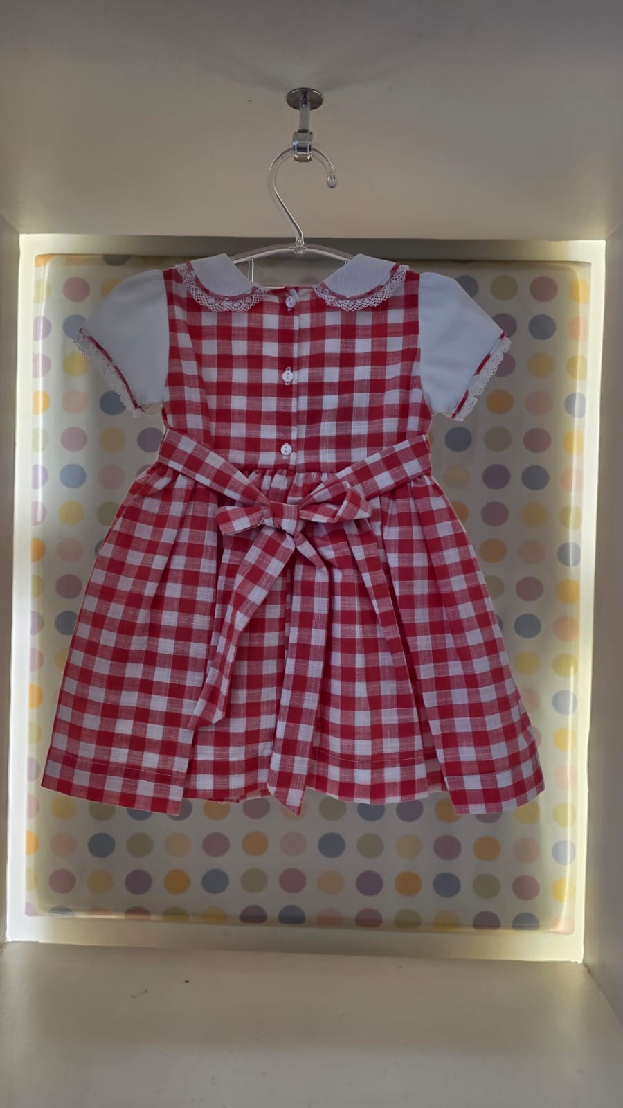 Vestido Bebê Xadrez Gola Morango Buá