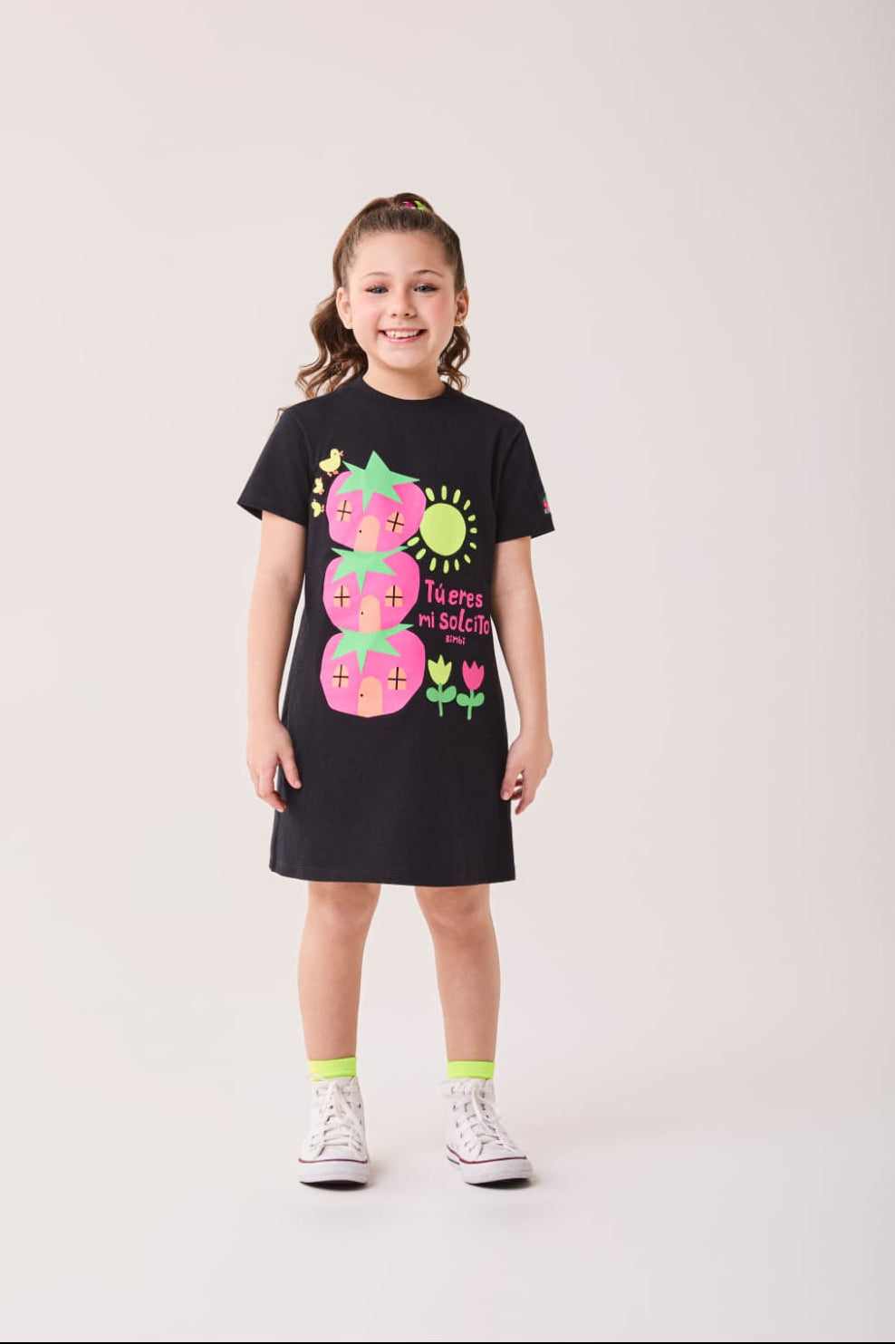Vestido Infantil Malha Preto Morango