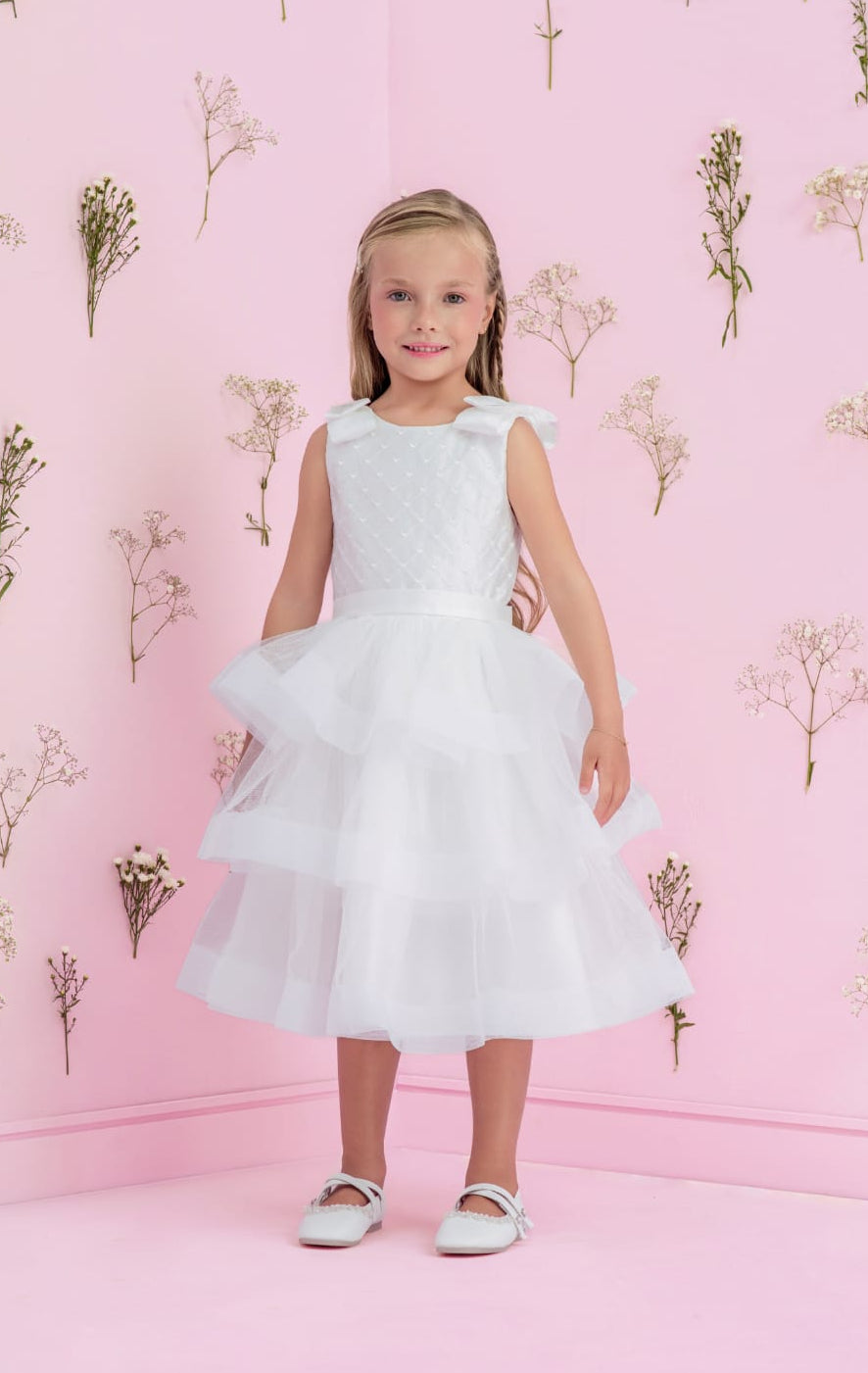Vestido Infantil Branco Babados Petit Cherie