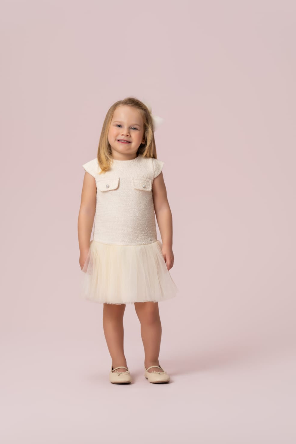 Vestido Creme Tweed Petit Cherie