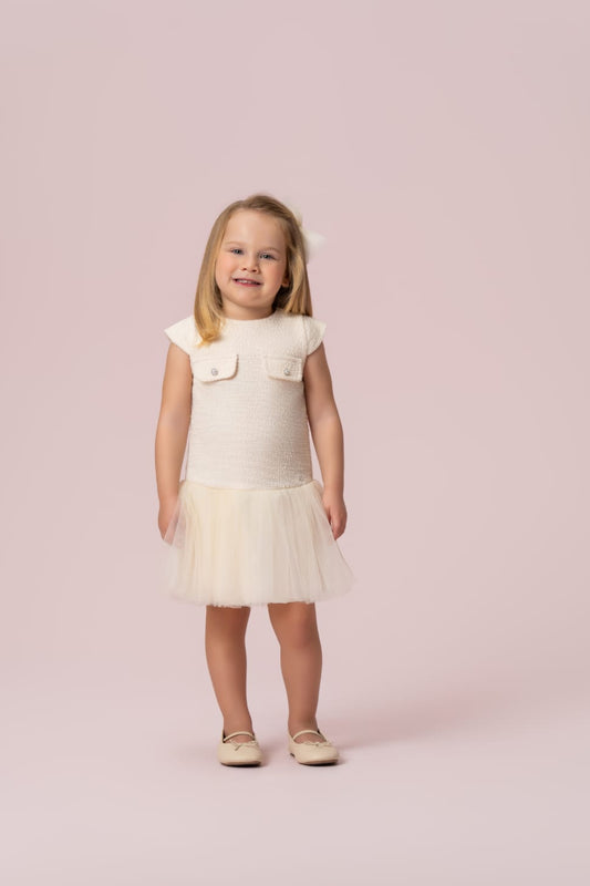 Vestido Creme Tweed Petit Cherie