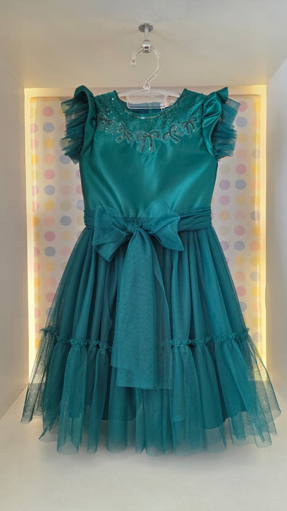 Vestido Infantil Verde Paetê Petit Cherie